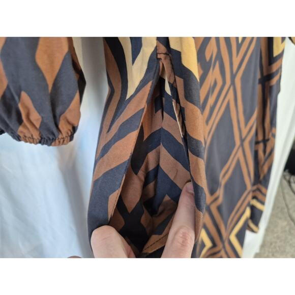 Anthropologie Porridge Womens Brown Black Geometric Mireil Midi Dress XL - Picture 5 of 7